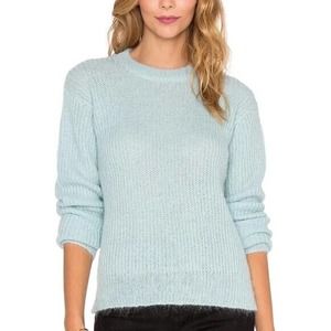T by Alexander Wang Mohair Knit Crewneck Sweater Glass Light Blue Pullov…